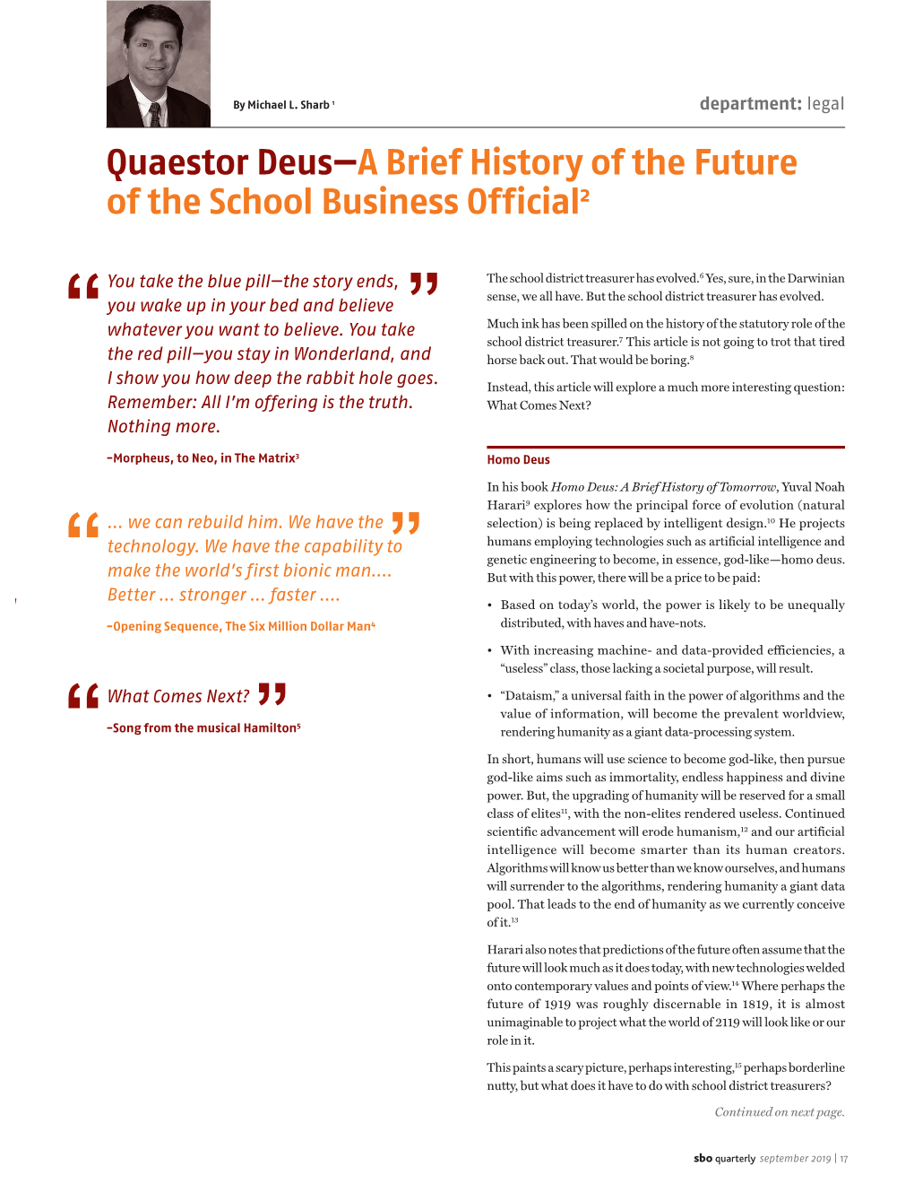 Quaestor Deus—A Brief History of the Future of the School Business Official2