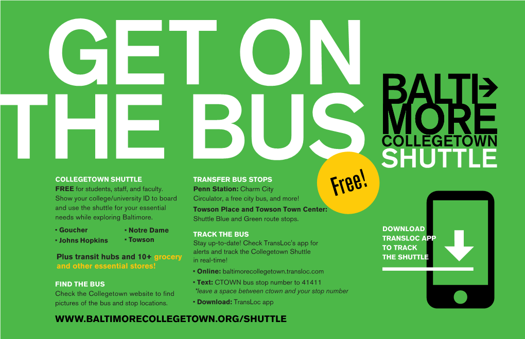 SHUTTLE COLLEGETOWN SHUTTLE TRANSFER BUS STOPS FREE for Students, Staff, and Faculty