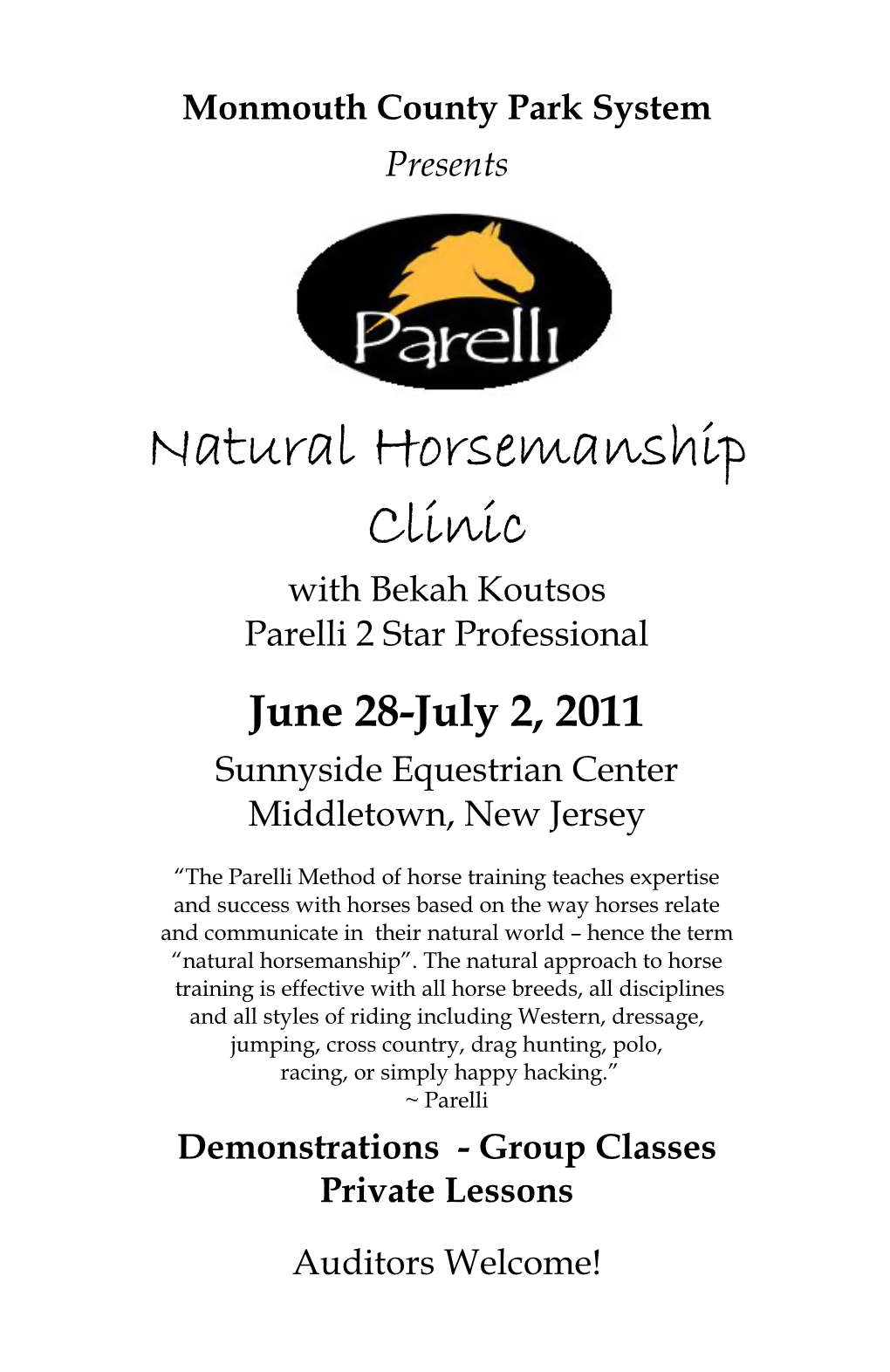 Natural Horsemanship Clinic with Bekah Koutsos Parelli 2 Star Professional
