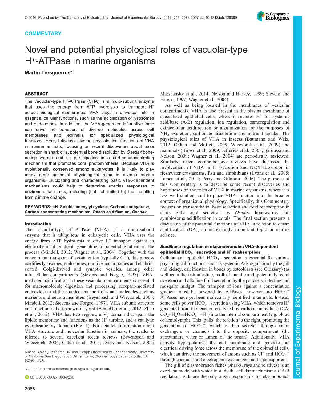 Novel and Potential Physiological Roles of Vacuolar-Type H+-Atpase in Marine Organisms Martin Tresguerres*