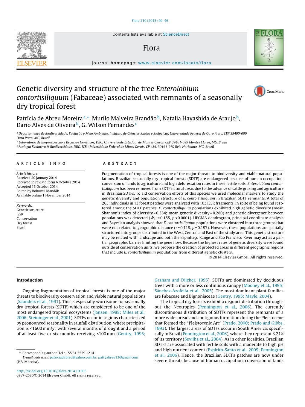 Genetic Diversity and Structure of the Tree Enterolobium Contortisiliquum