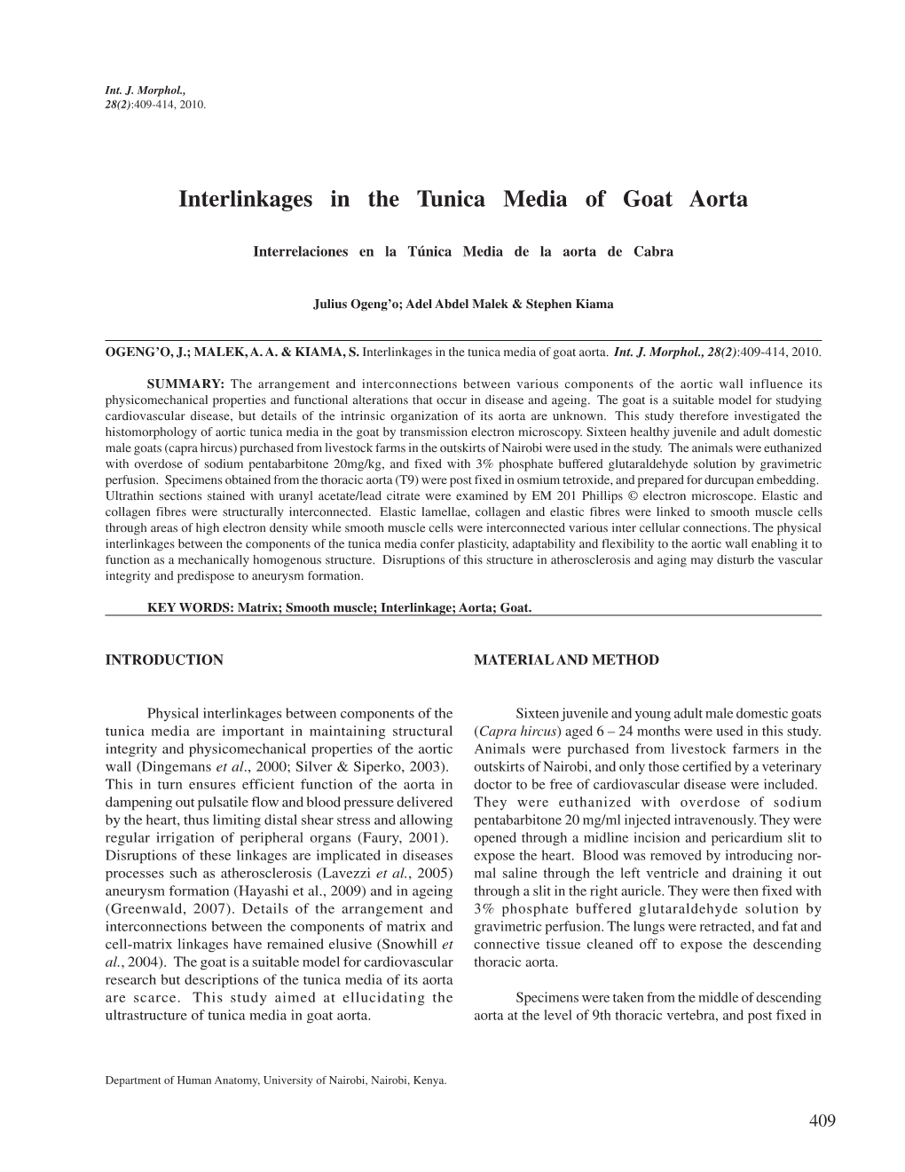 Interlinkages in the Tunica Media of Goat Aorta