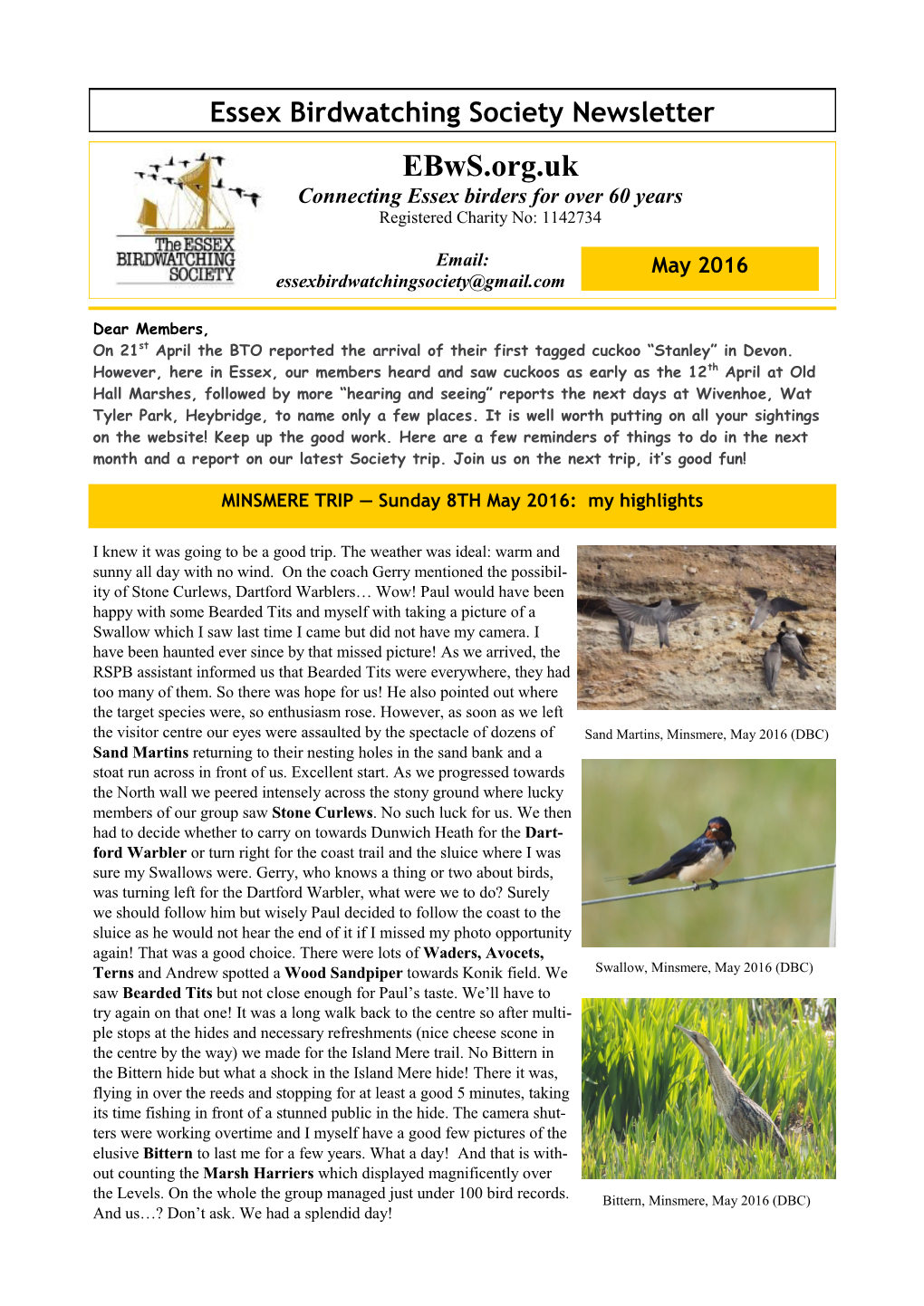 Ebws.Org.Uk Connecting Essex Birders for Over 60 Years Registered Charity No: 1142734