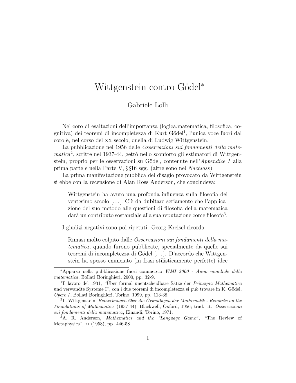 Wittgenstein Contro Gödel