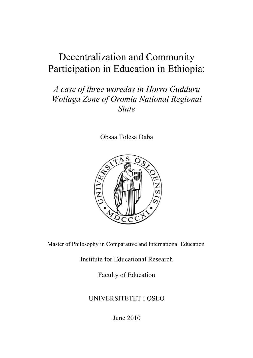 Decentralization and Community Participation in Education in Ethiopia