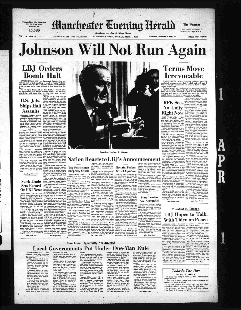 LBJ Orders Bomb Halt Terms Move Irrevocable