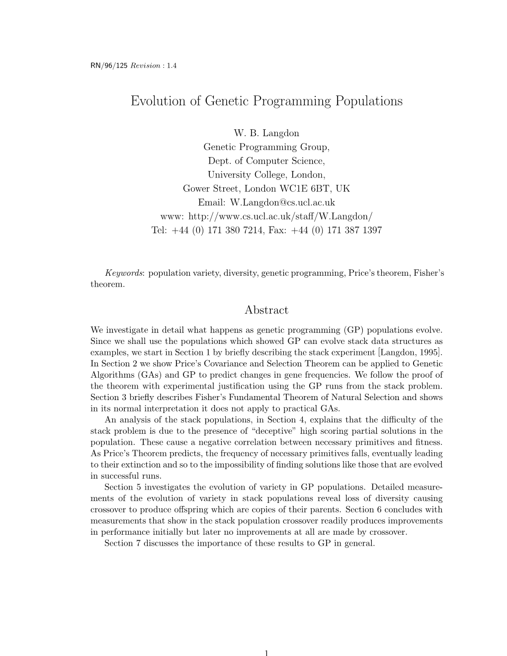 Evolution of Genetic Programming Populations