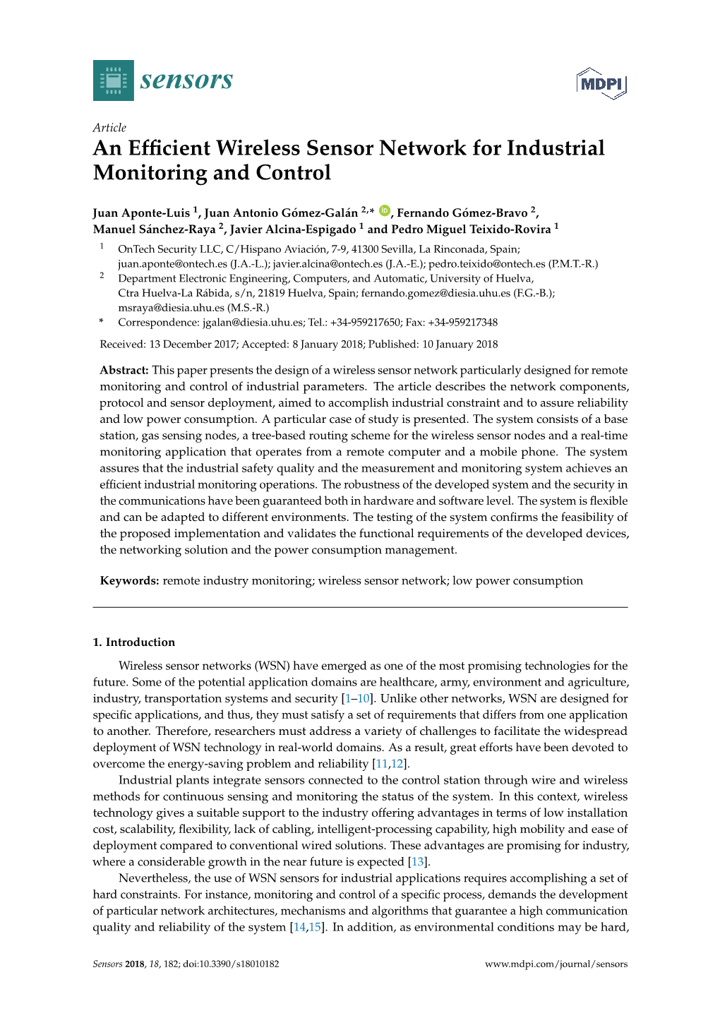 An Efficient Wireless Sensor Network for Industrial Monitoring and Control