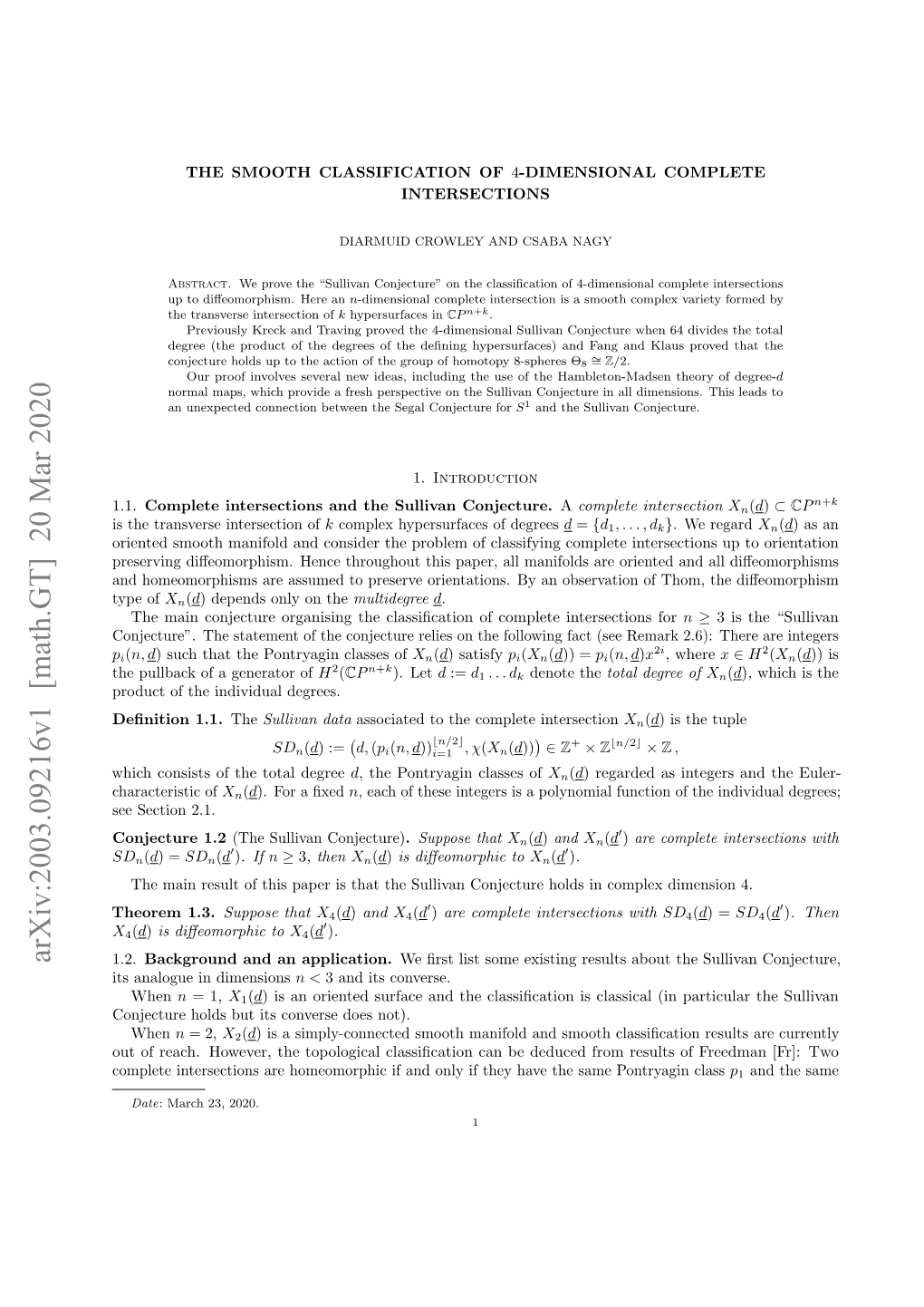 Arxiv:2003.09216V1 [Math.GT] 20 Mar 2020 1.2