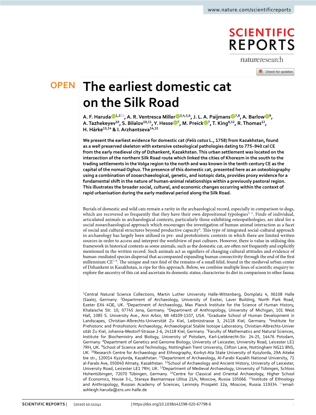 The Earliest Domestic Cat on the Silk Road A