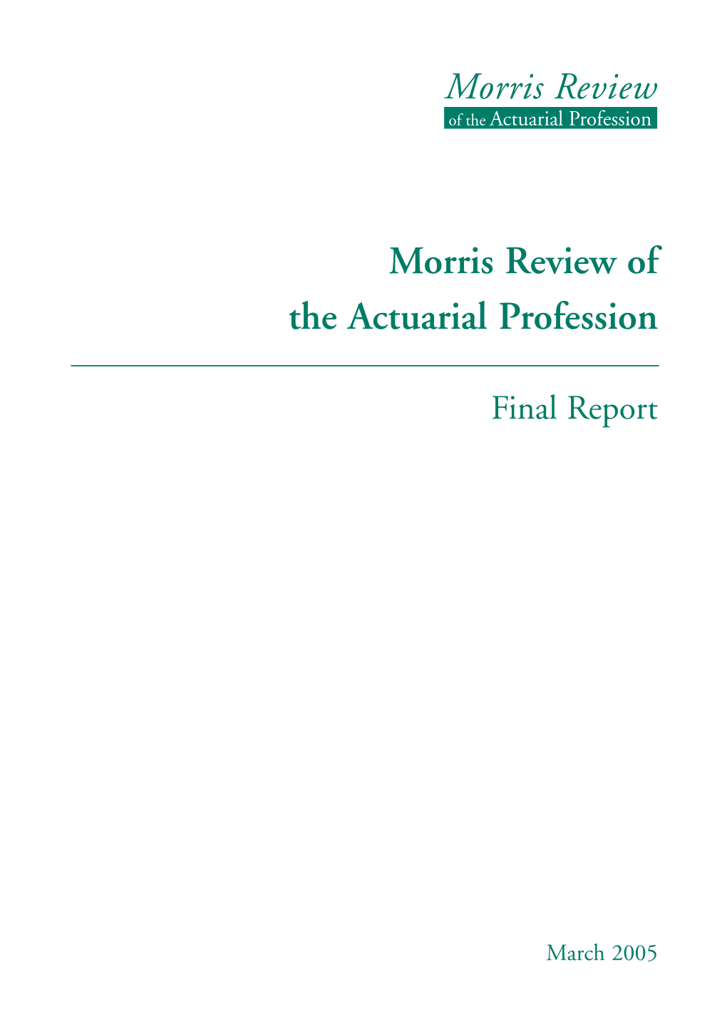 Morris Review of the Actuarial Profession