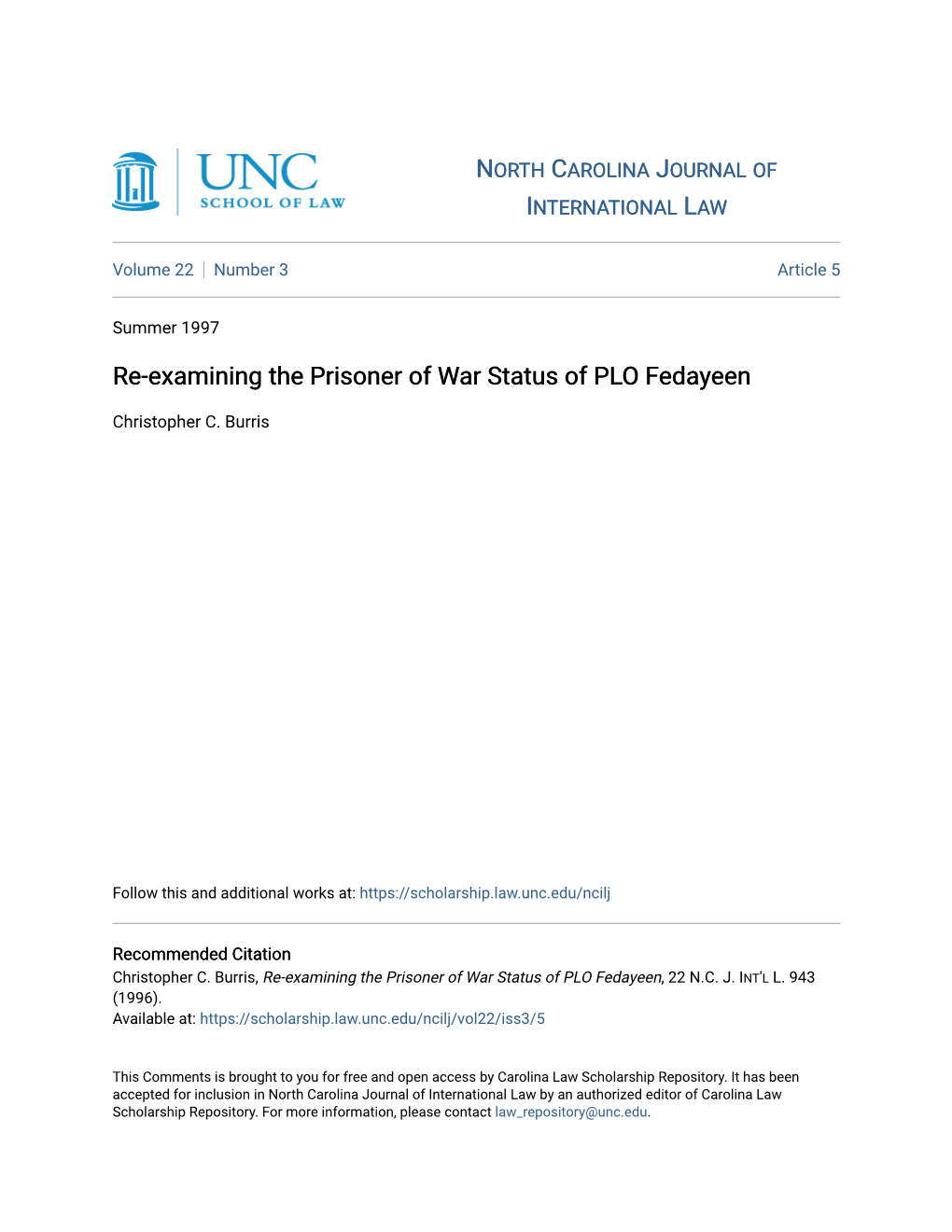 Re-Examining the Prisoner of War Status of PLO Fedayeen