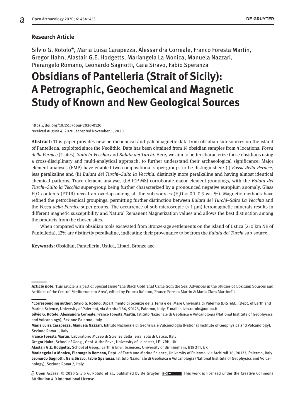 Obsidians of Pantelleria (Strait of Sicily): a Petrographic, Geochemical and Magnetic Study of Known and New Geological Sources