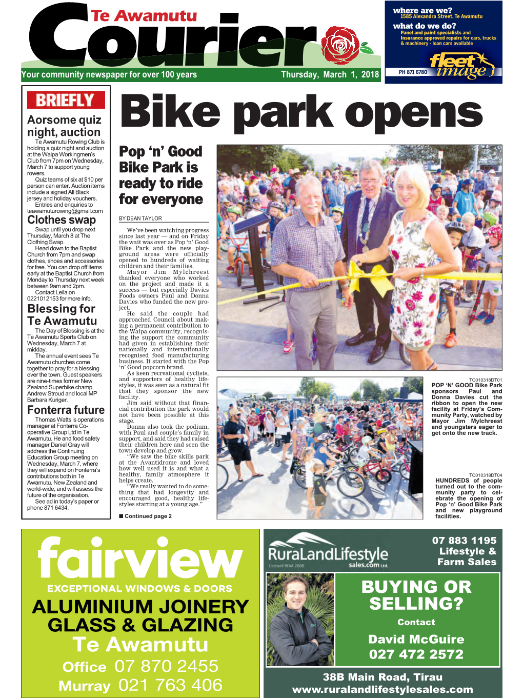 Te Awamutu Courier Thursday, March 1, 2018 New Parks a Hit with Kids