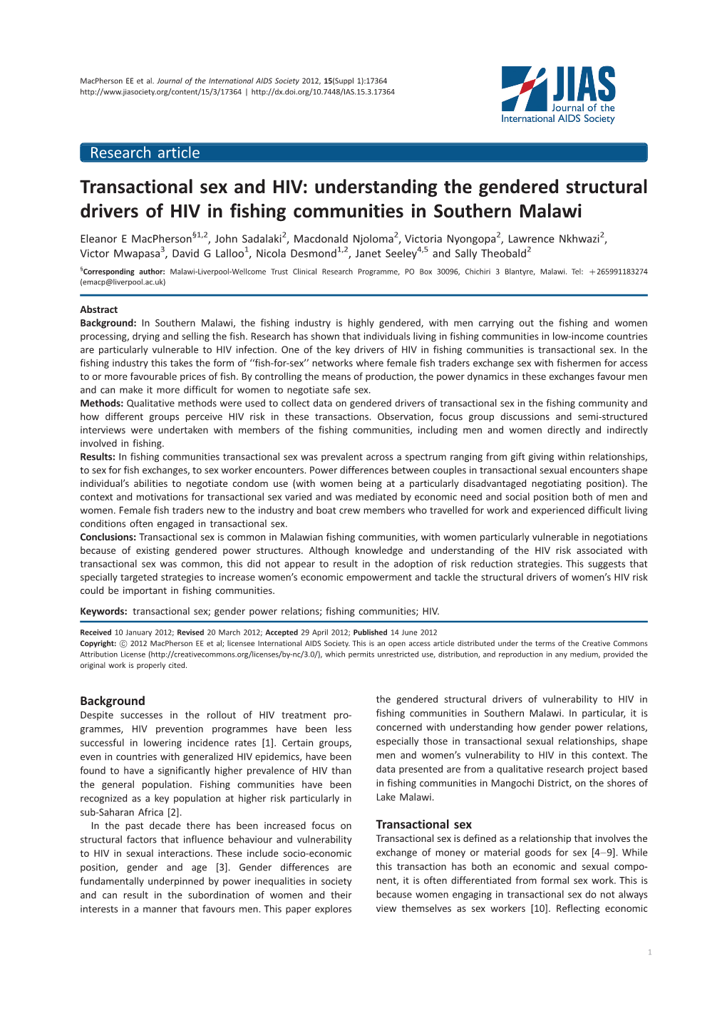 Understanding the Gendered Structural Drivers of HIV in Fishing