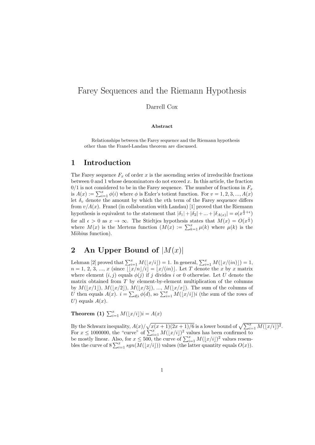 Farey Sequences and the Riemann Hypothesis