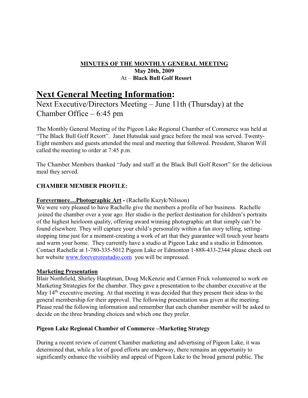 Minutes of the Monthly General Meeting Of