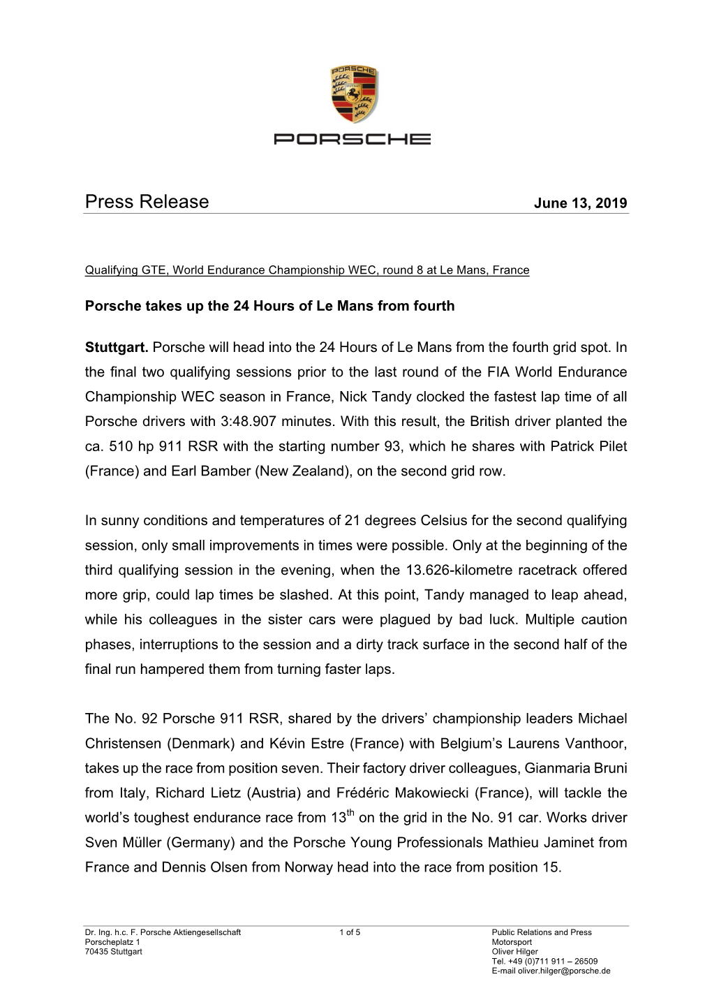 Press Release June 13, 2019