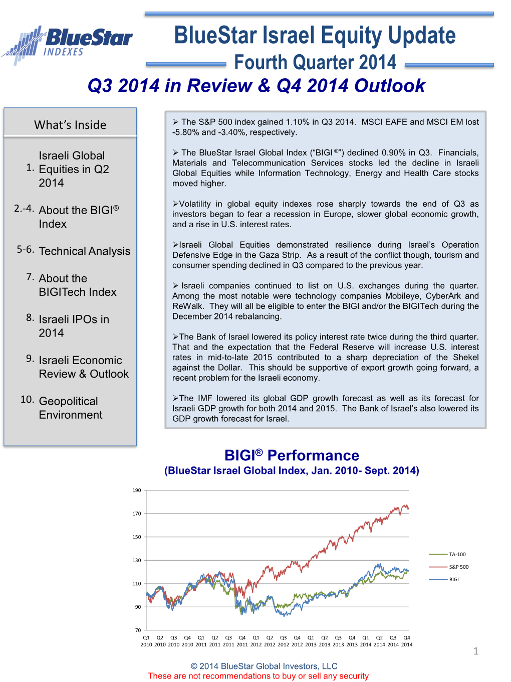 Bluestar Israel Equity Update Fourth Quarter 2014 Q3 2014 in Review & Q4 2014 Outlook