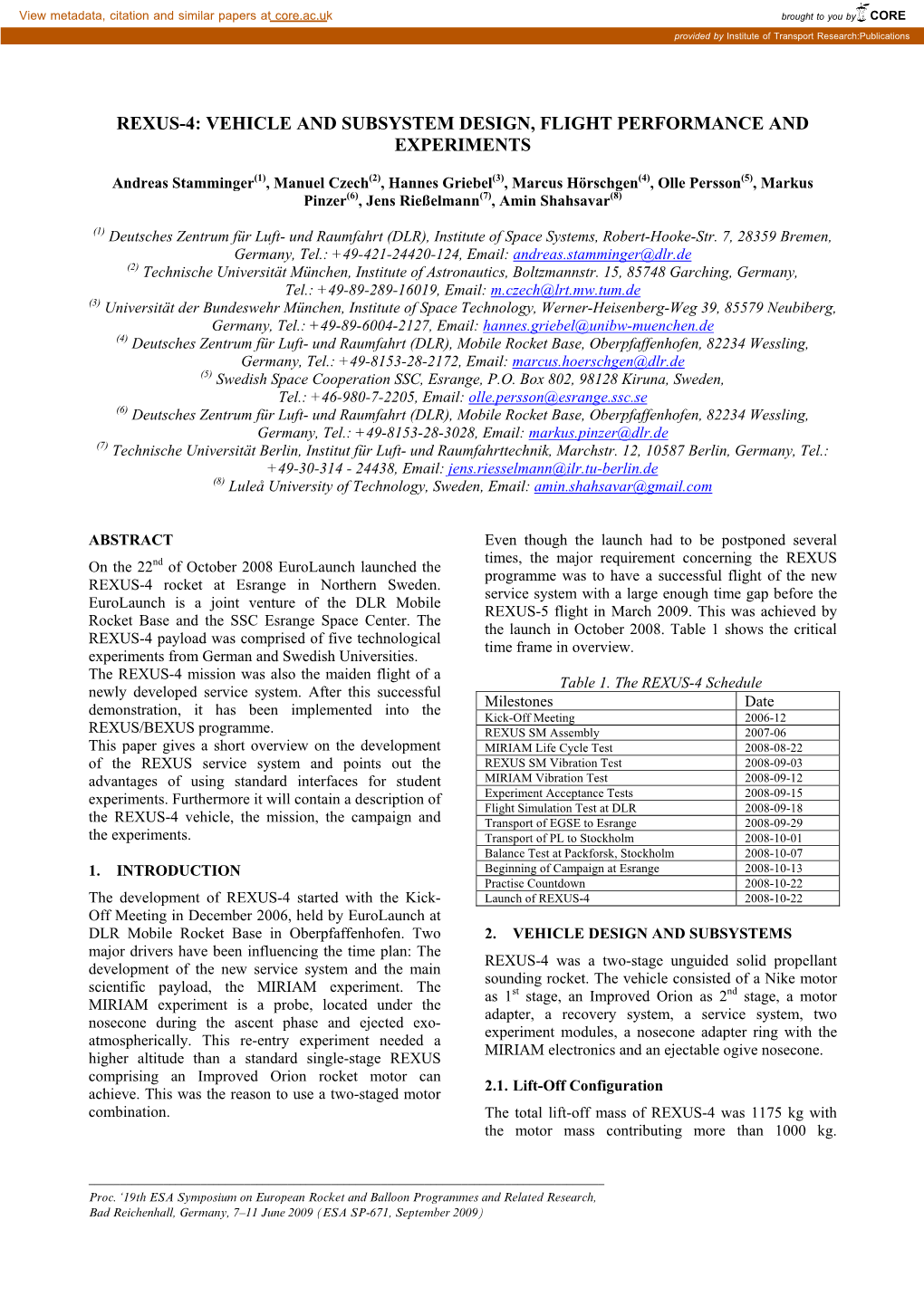 Rexus-4: Vehicle and Subsystem Design, Flight Performance and Experiments