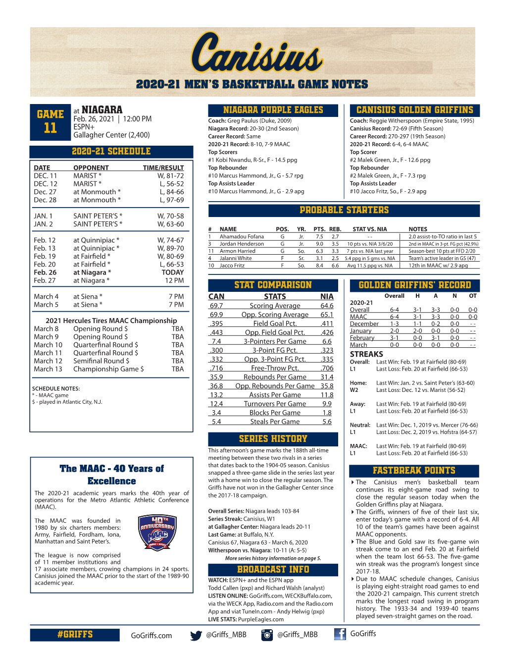 2020-21 Men's Basketball Game Notes