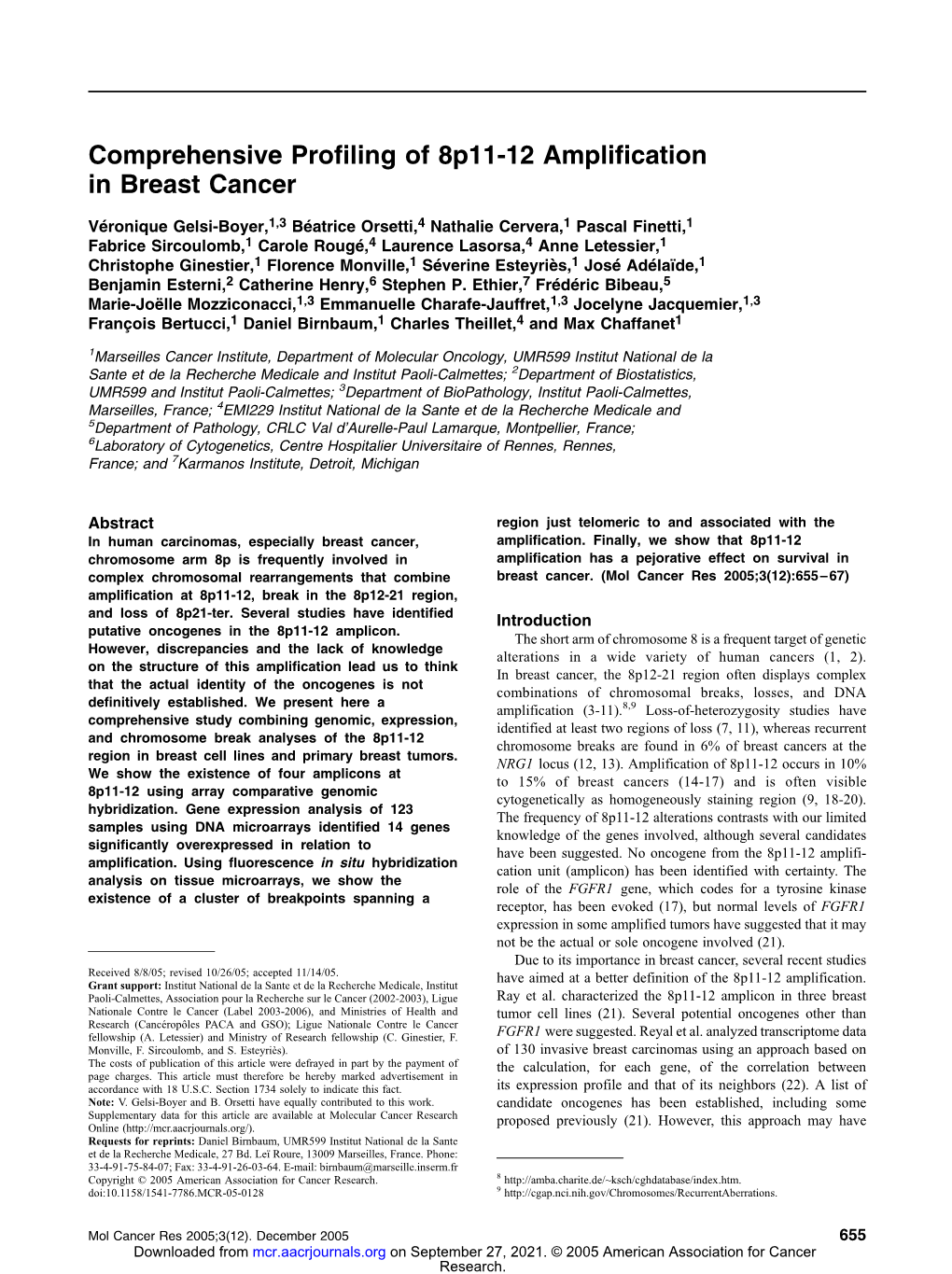 Comprehensive Profiling of 8P11-12 Amplification in Breast Cancer