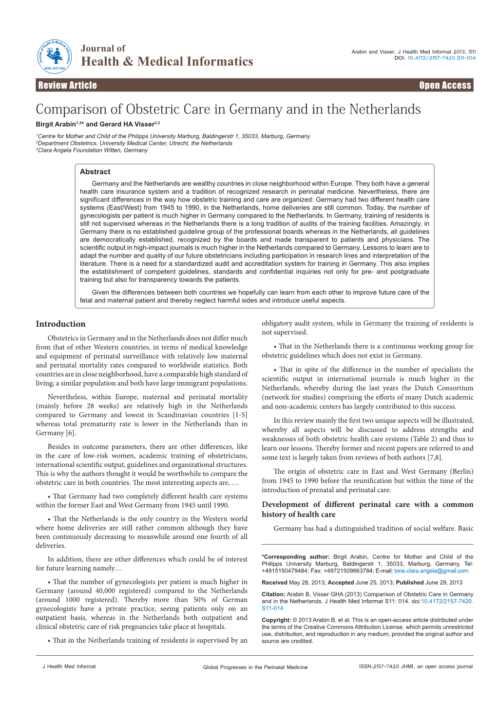 Comparison of Obstetric Care in Germany and in the Netherlands