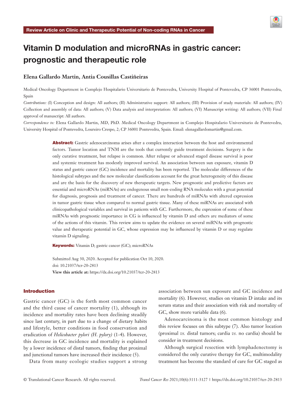 Vitamin D Modulation and Micrornas in Gastric Cancer: Prognostic and Therapeutic Role