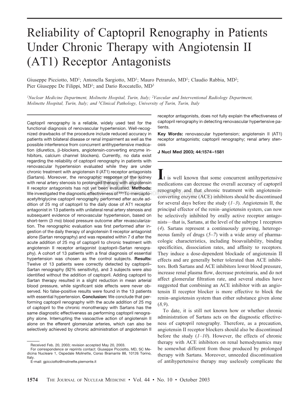 Reliability of Captopril Renography in Patients Under Chronic Therapy with Angiotensin II (AT1) Receptor Antagonists