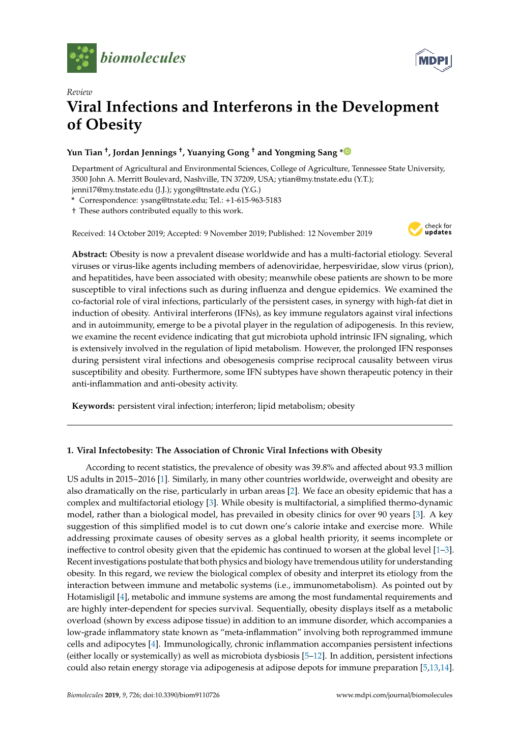 Viral Infections and Interferons in the Development of Obesity