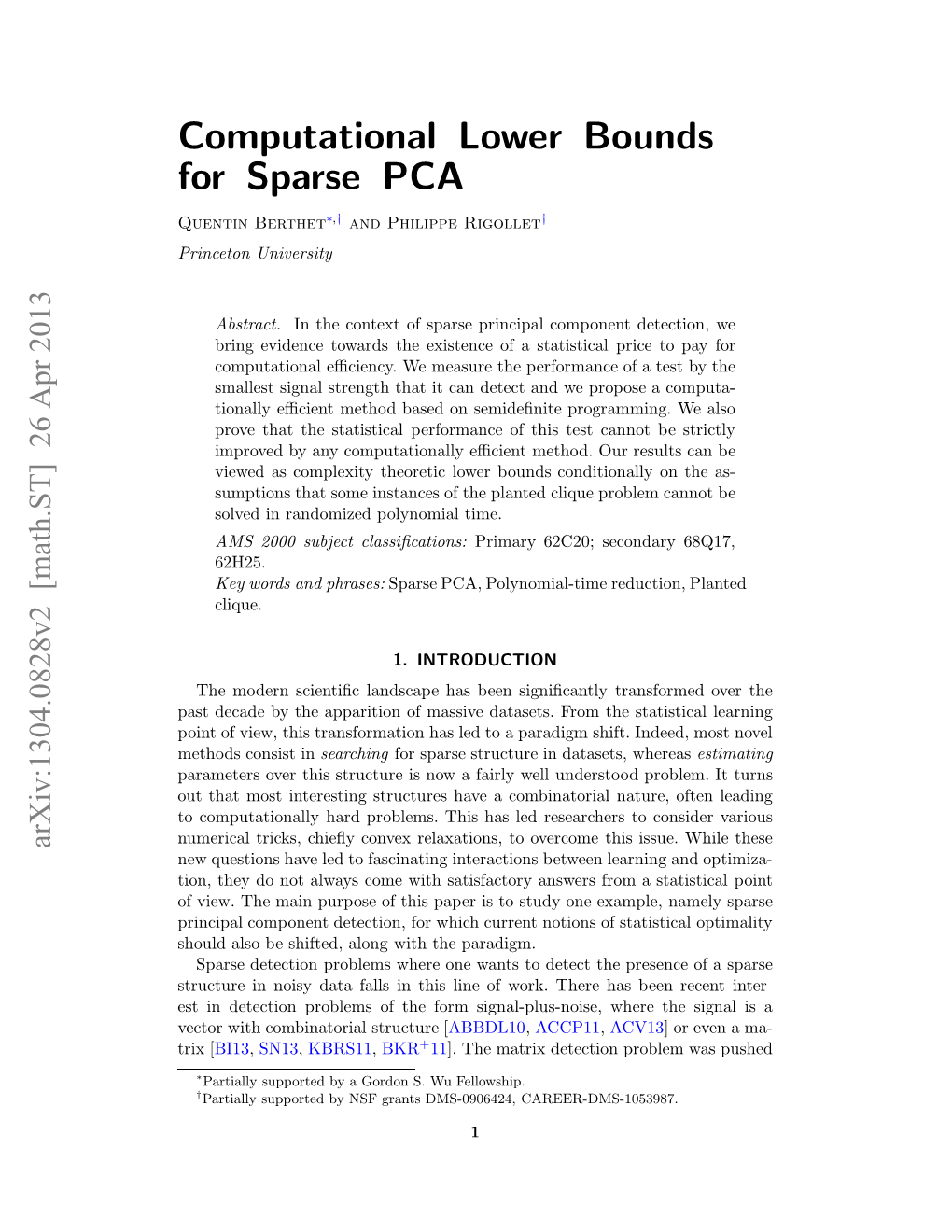 Computational Lower Bounds for Sparse Pca 3