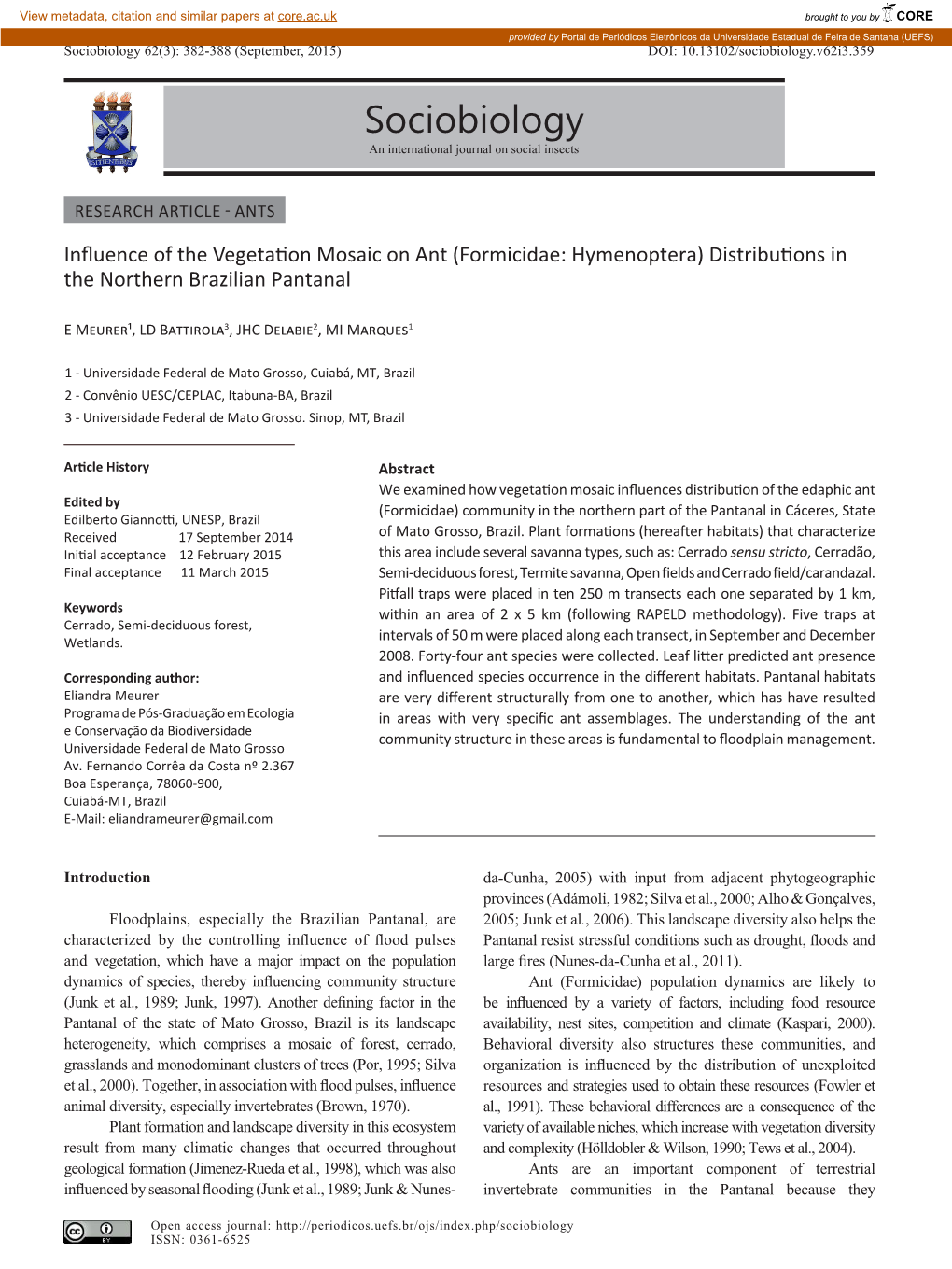 Sociobiology 62(3): 382-388 (September, 2015) DOI: 10.13102/Sociobiology.V62i3.359