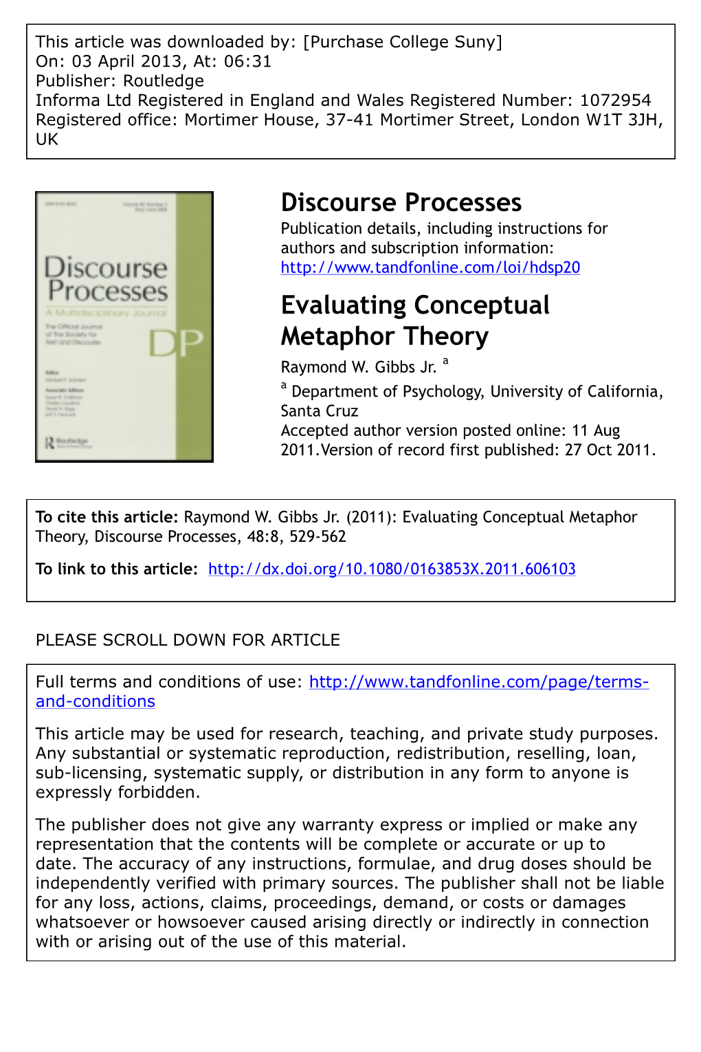 Evaluating Conceptual Metaphor Theory Raymond W