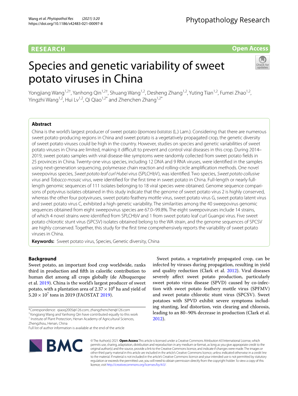 Species and Genetic Variability of Sweet Potato Viruses in China