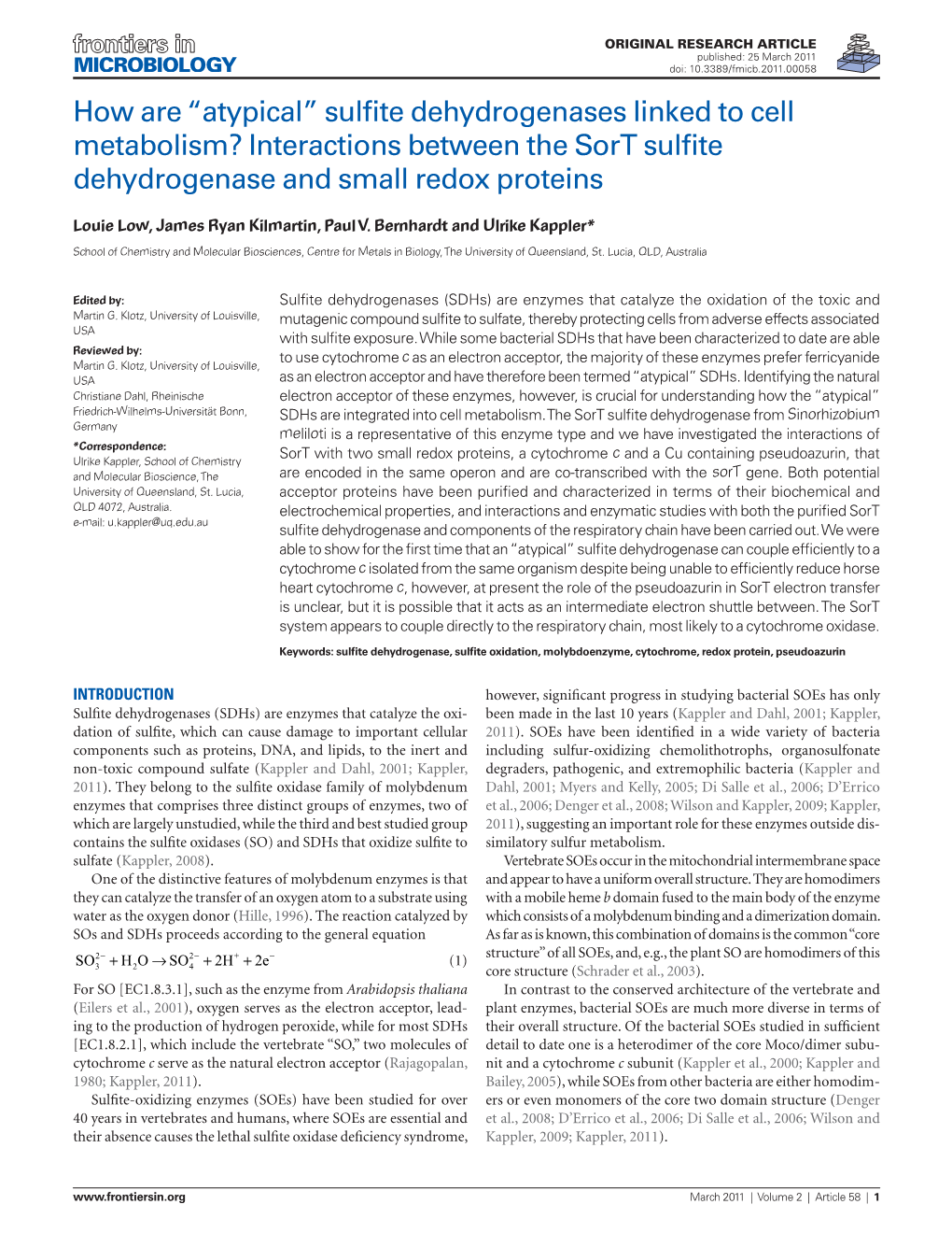 Interactions Between the Sort Sulfite Dehydrogenase and Small Redox Proteins