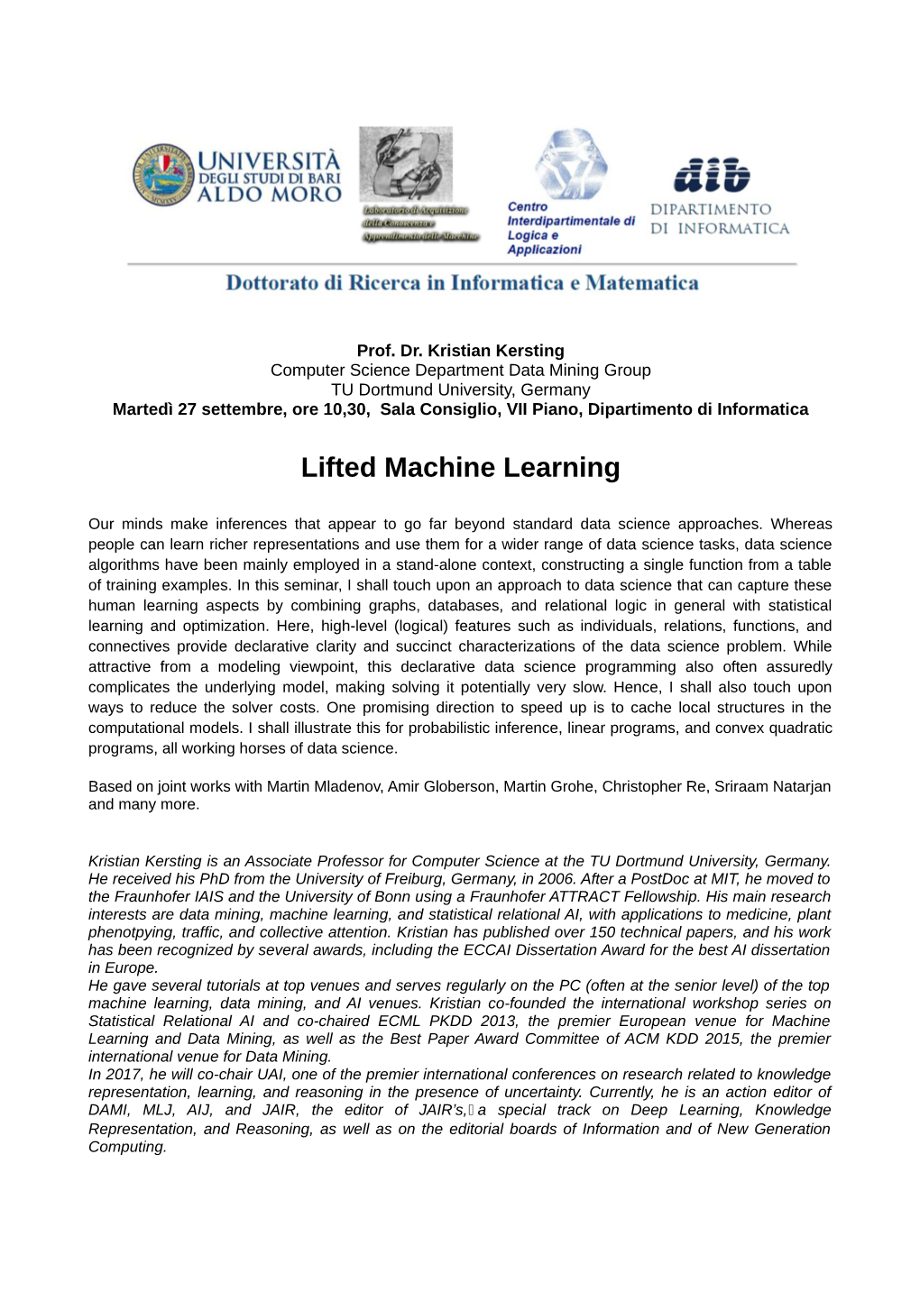 Lifted Machine Learning