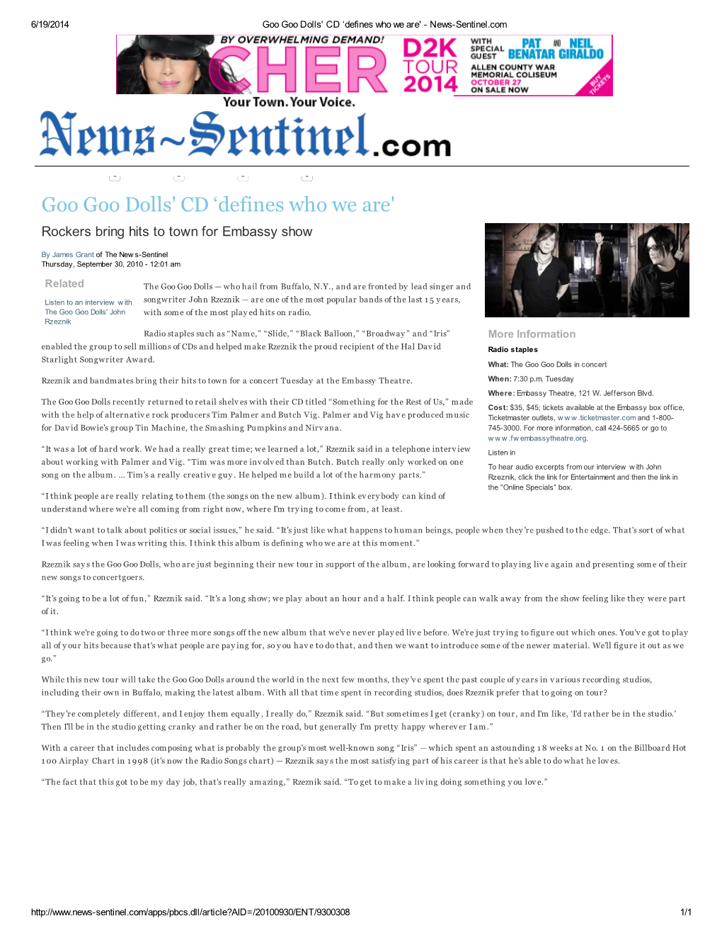 Goo Goo Dolls' CD ‘Defines Who We Are' - News-Sentinel.Com