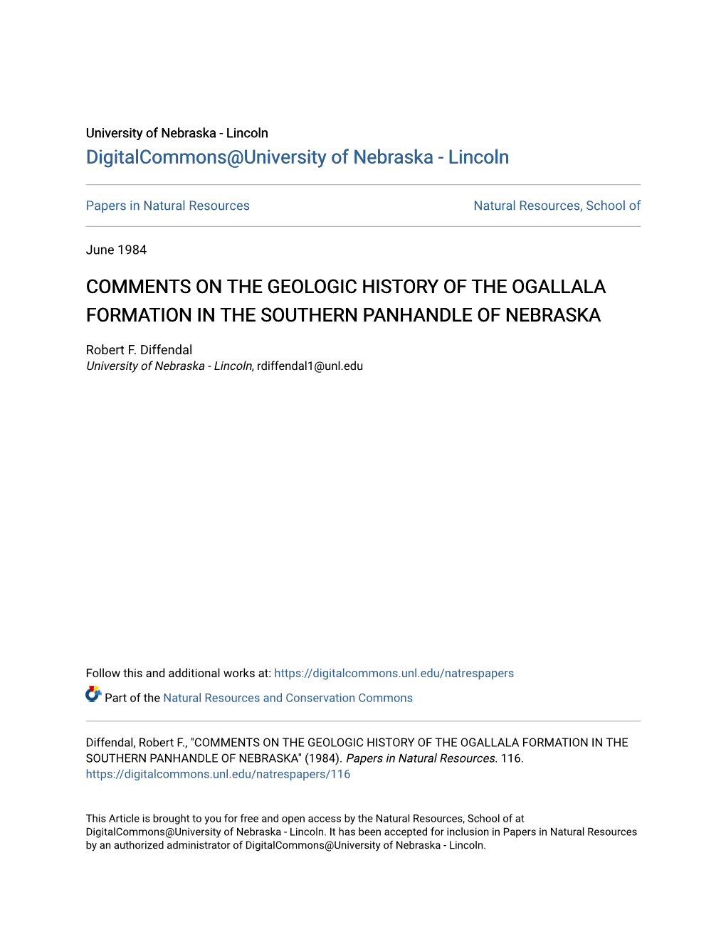 Comments on the Geologic History of the Ogallala Formation in the Southern Panhandle of Nebraska