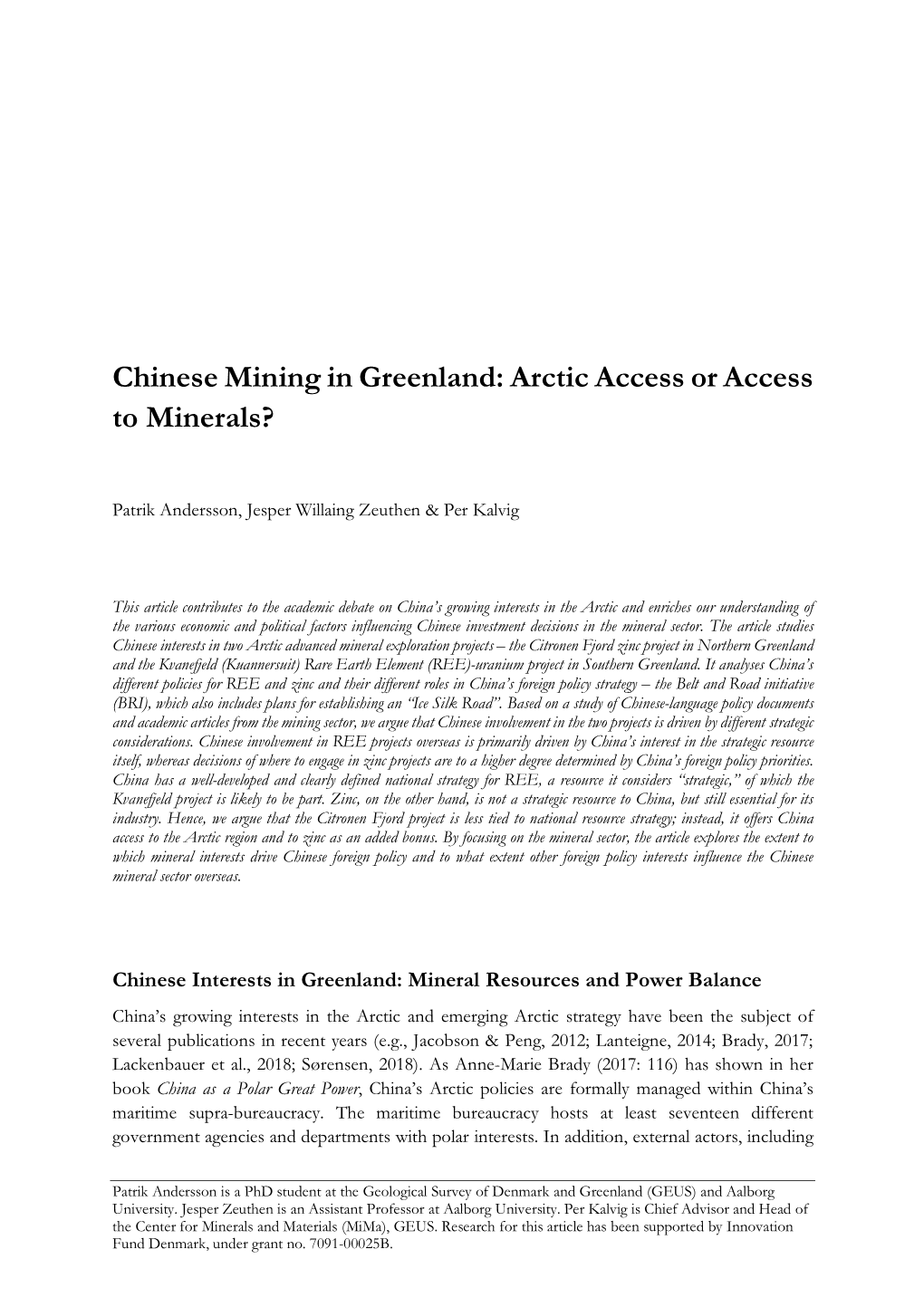Chinese Mining in Greenland: Arctic Access Or Access to Minerals?