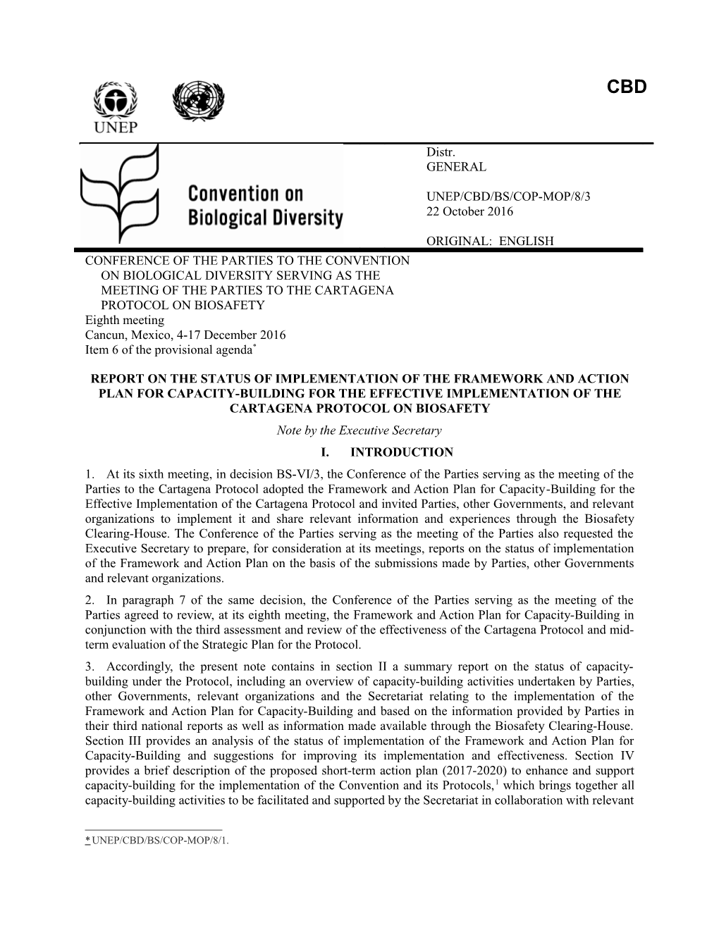 Report on the Status of Implementation of the Framework and Action Plan for Capacity-Building