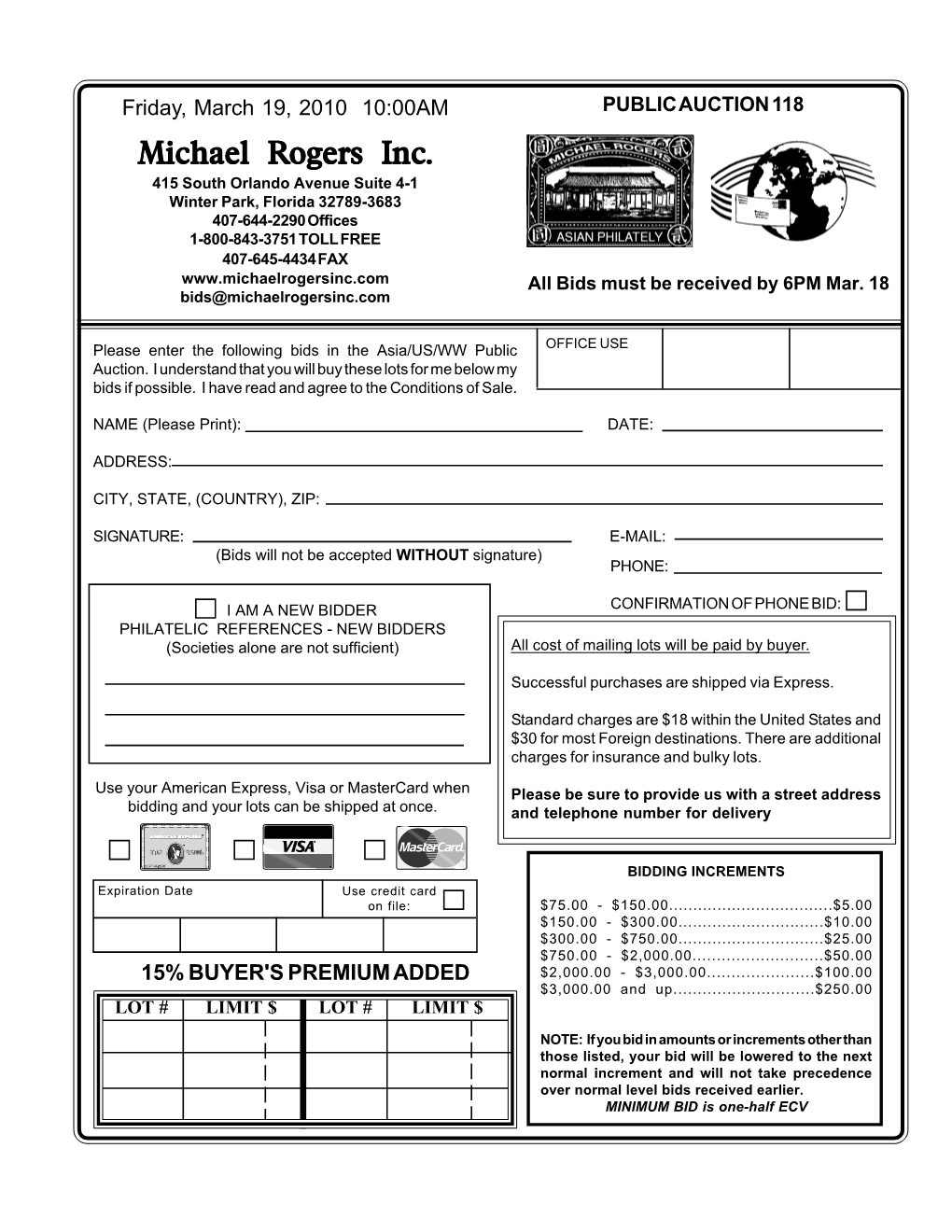 Michael Rogers Inc. Public Auction 118