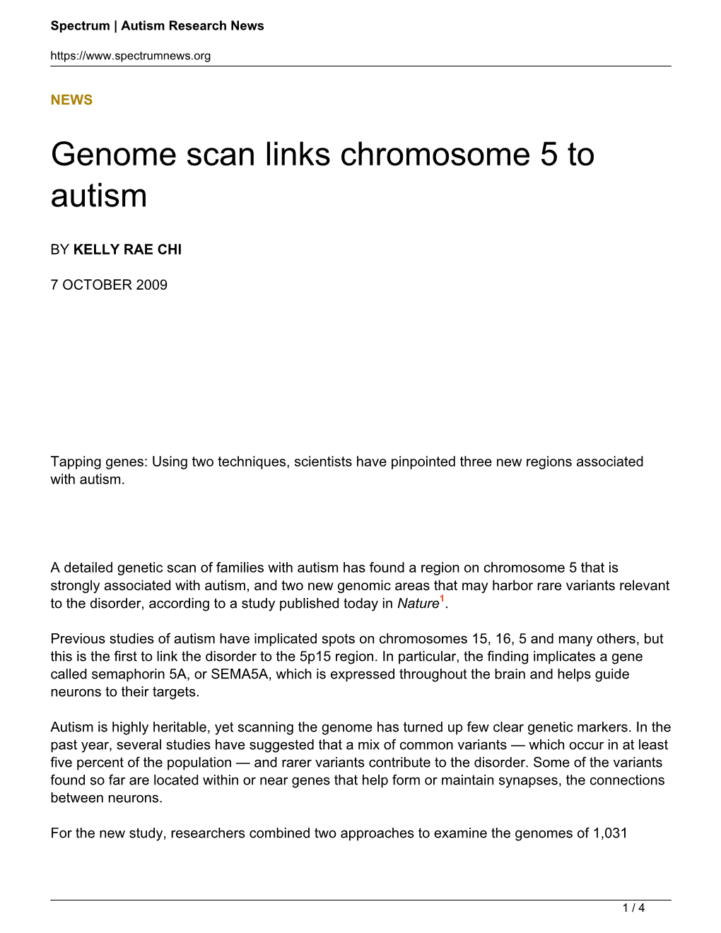 Genome Scan Links Chromosome 5 to Autism