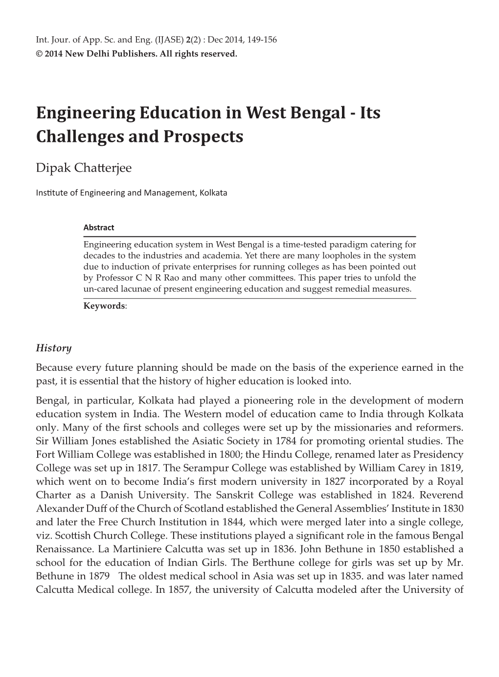 Engineering Education in West Bengal - Its Challenges and Prospects