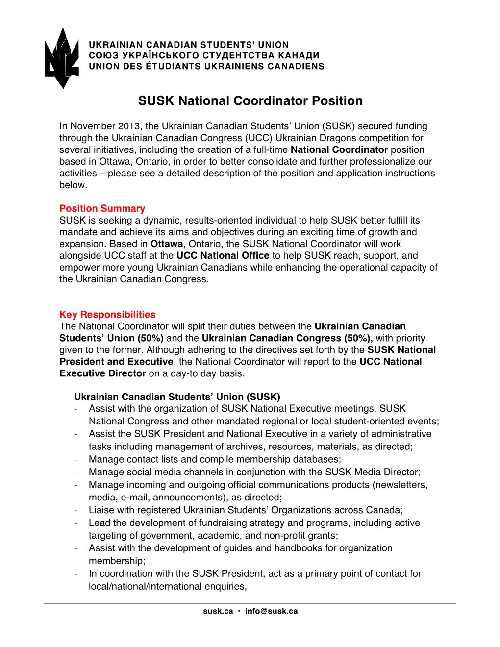 SUSK National Coordinator Position