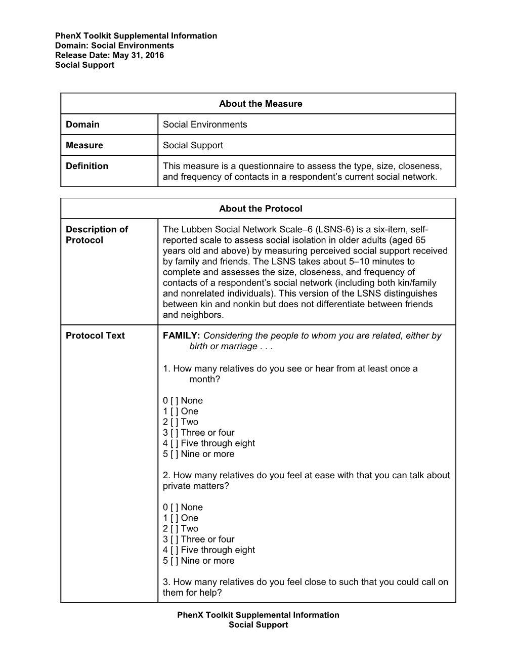 Phenx Toolkit Supplemental Information