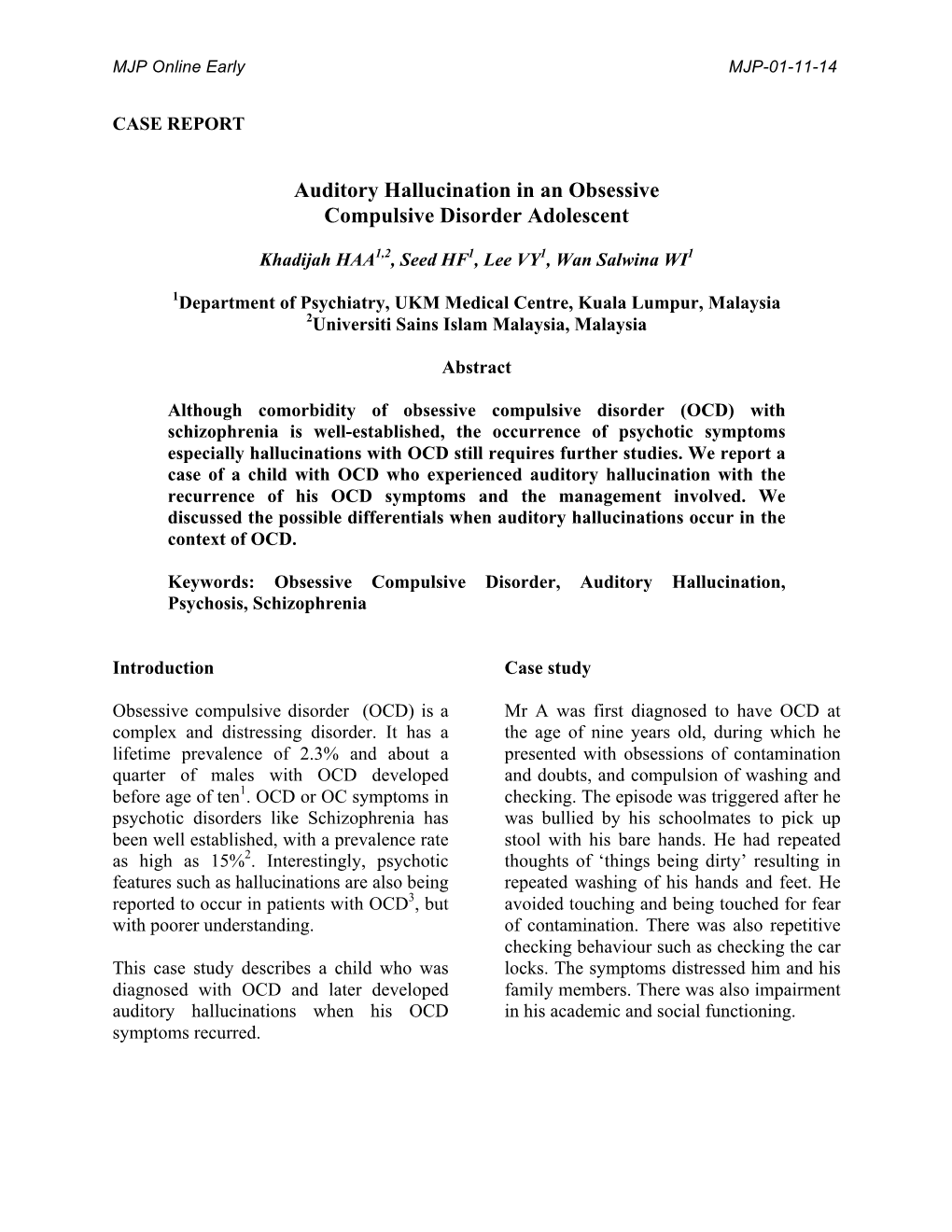 Auditory Hallucination in an Obsessive Compulsive Disorder Adolescent