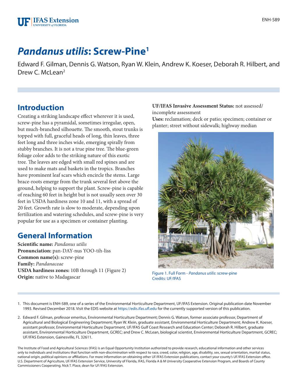 Pandanus Utilis: Screw-Pine1 Edward F