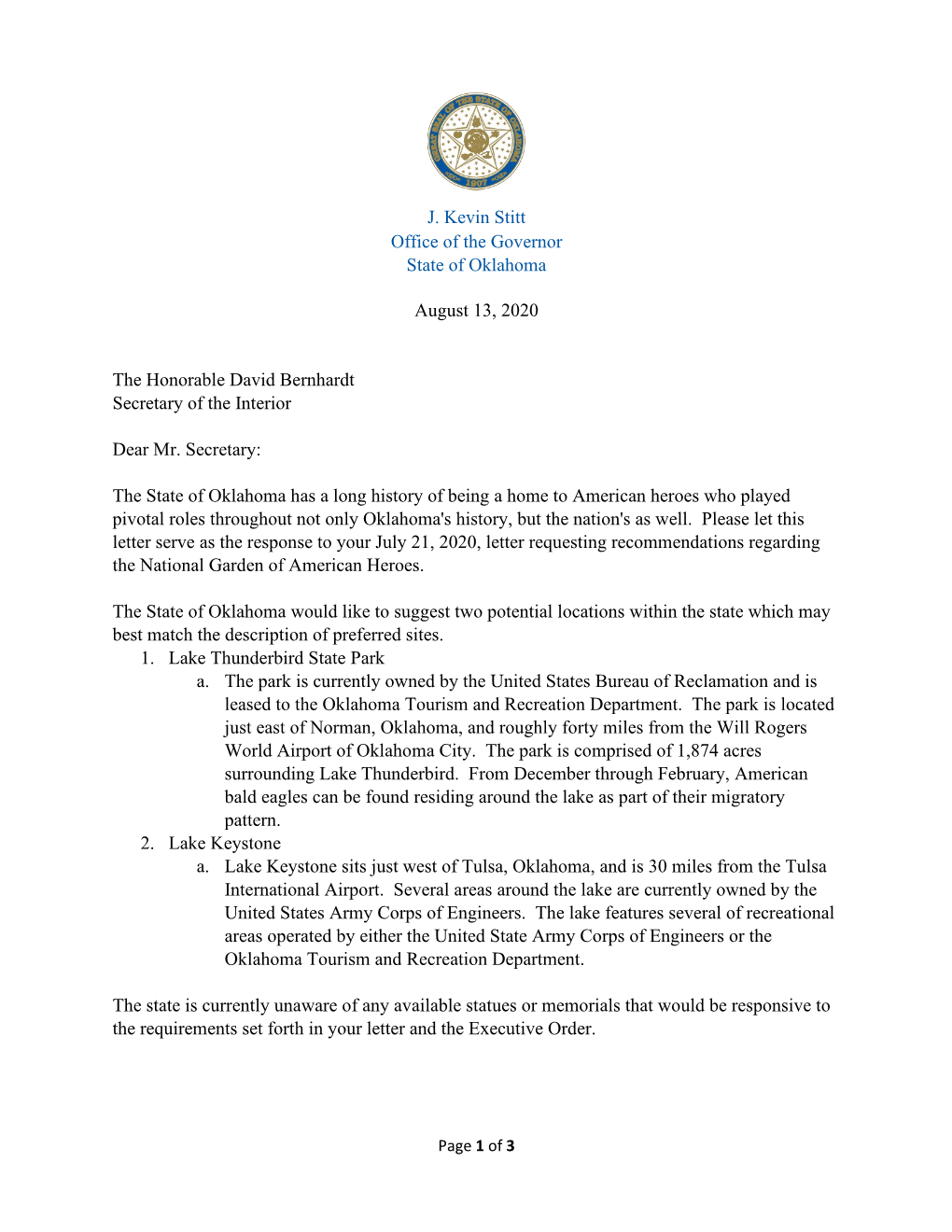 Oklahoma Governor Response