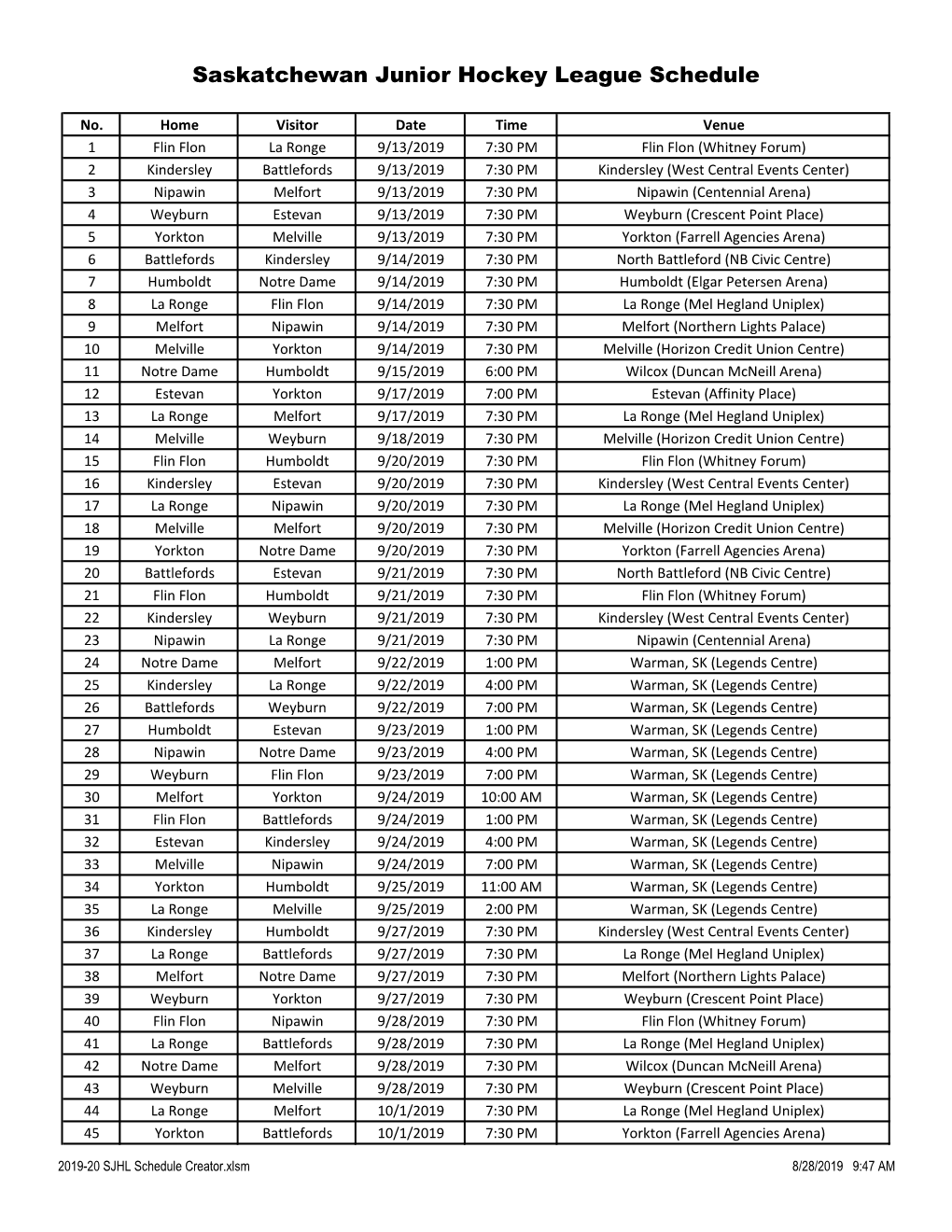 SJHL Schedule Maker