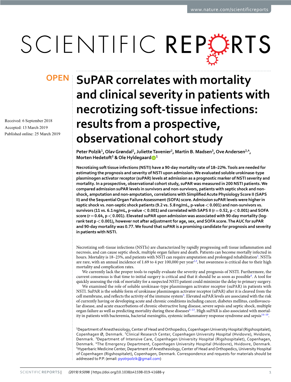 Supar Correlates with Mortality and Clinical Severity in Patients